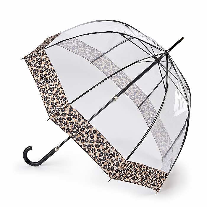 Fulton Birdcage Luxe Clear Dome Umbrella - Natural Leopard Border - Umbrellaworld