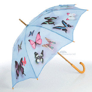 Cascada Collection Blue Butterflies Scalloped Edge Walking Umbrella - Umbrellaworld