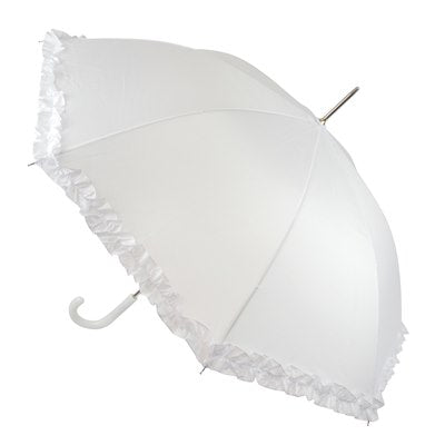 Wedding Auto Walking Umbrella - White with frill
