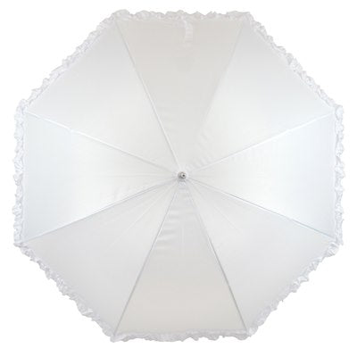 Wedding Auto Walking Umbrella - White with frill