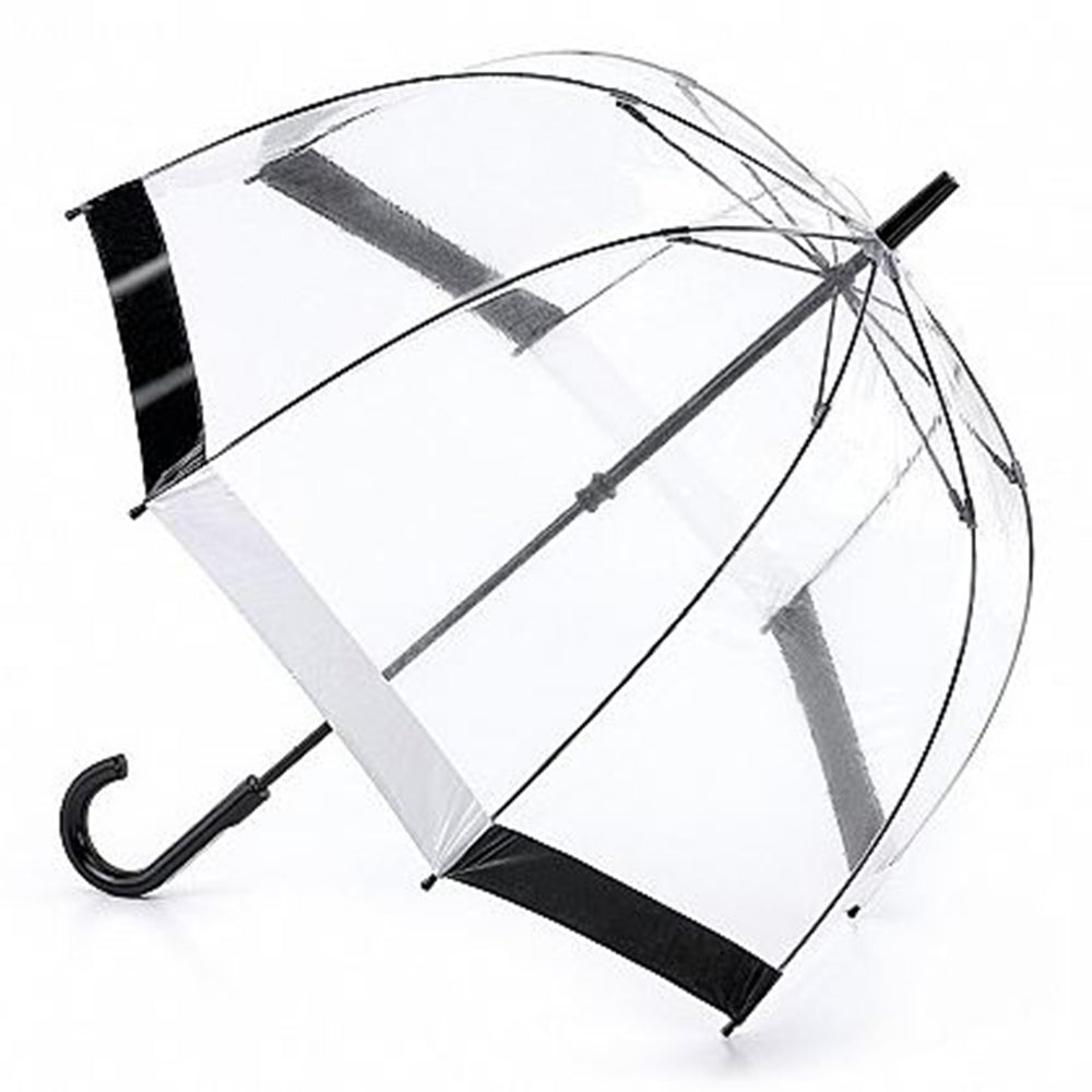 Fulton Birdcage Clear Dome Umbrella "As used by the Queen" - Black / White - Umbrellaworld