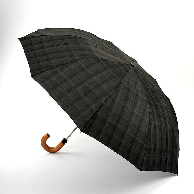Fulton Dalston Hook Handle Automatic Folding Umbrella Charcoal Check
