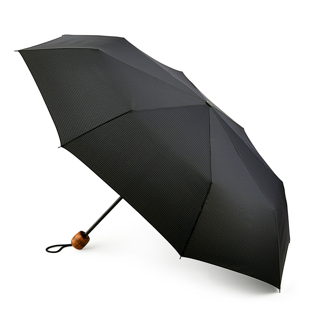 Fulton Hackney Folding Umbrella with Wood Handle - Gingham - Umbrellaworld