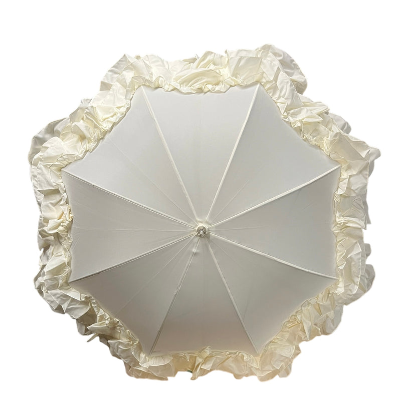 Triple Frilled Luxury Wedding Walking Umbrella - Ivory - Umbrellaworld