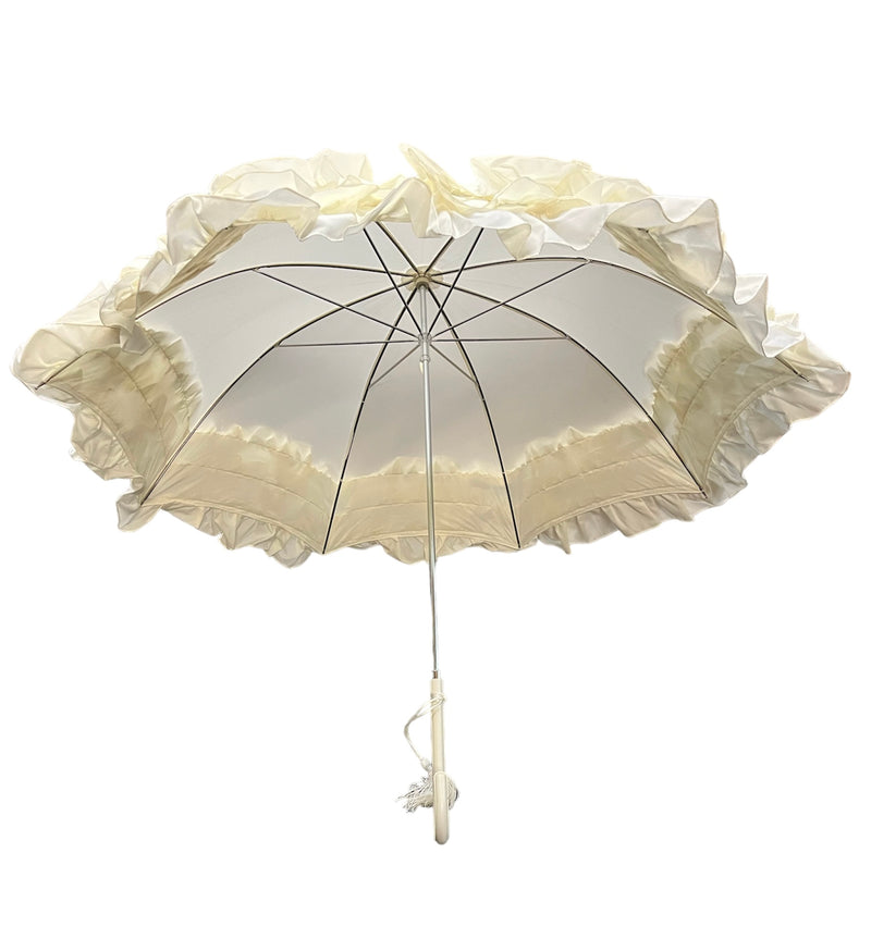 Triple Frilled Luxury Wedding Walking Umbrella - Ivory - Umbrellaworld