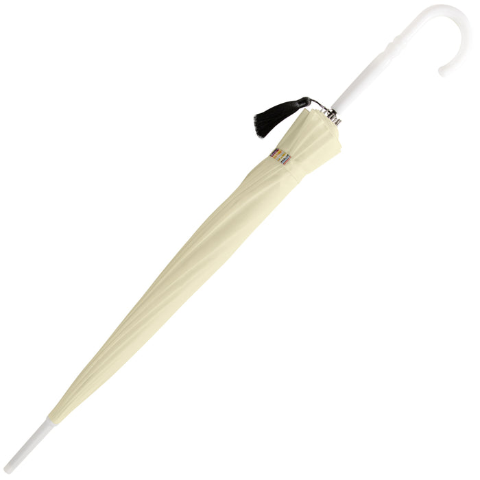 Ladies Walking Length Pagoda Umbrella with Tassel Detail -  Beige Ivory - Umbrellaworld