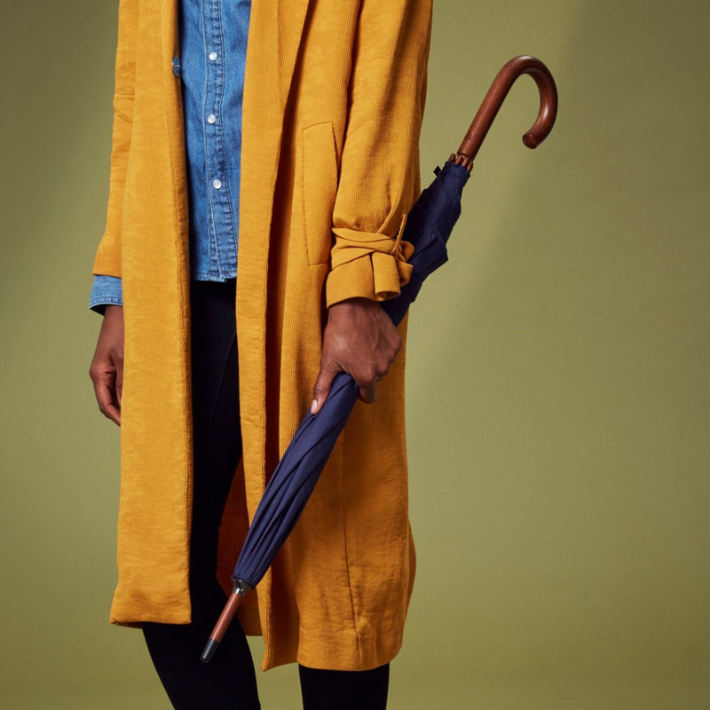 Fulton Kensington Wood Walking Umbrella - Midnight Blue - Umbrellaworld
