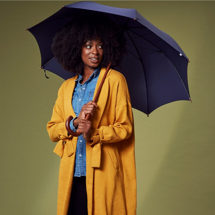 Fulton Kensington Wood Walking Umbrella - Midnight Blue - Umbrellaworld