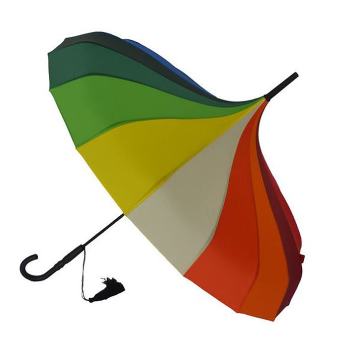 Ladies Walking Length Pagoda Umbrella with Tassel Detail - Rainbow Colours - Umbrellaworld