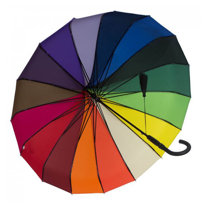 Ladies Walking Length Pagoda Umbrella with Tassel Detail - Rainbow Colours - Umbrellaworld