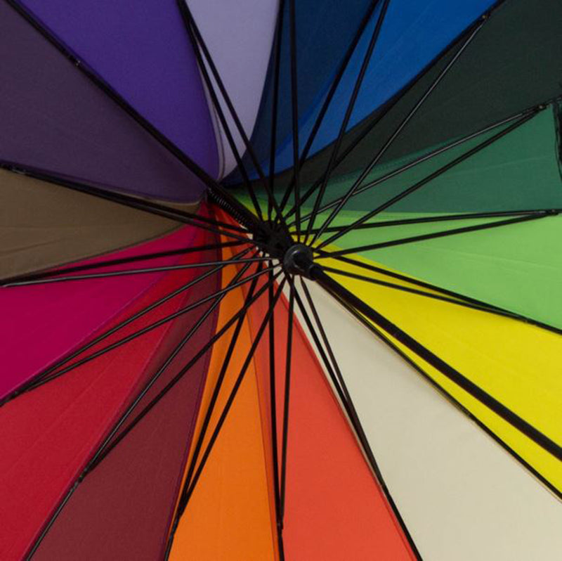 Ladies Walking Length Pagoda Umbrella with Tassel Detail - Rainbow Colours