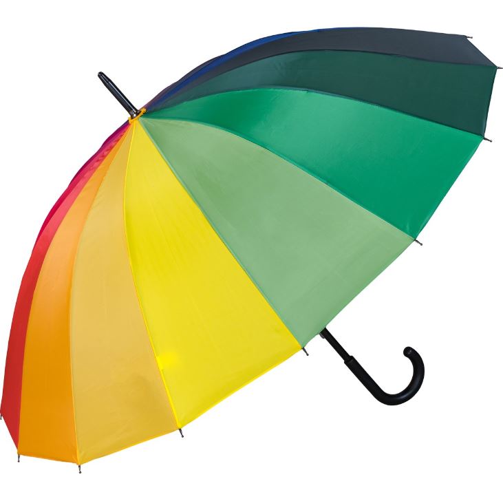 Rainbow Walking Umbrella with Black Hook Handle