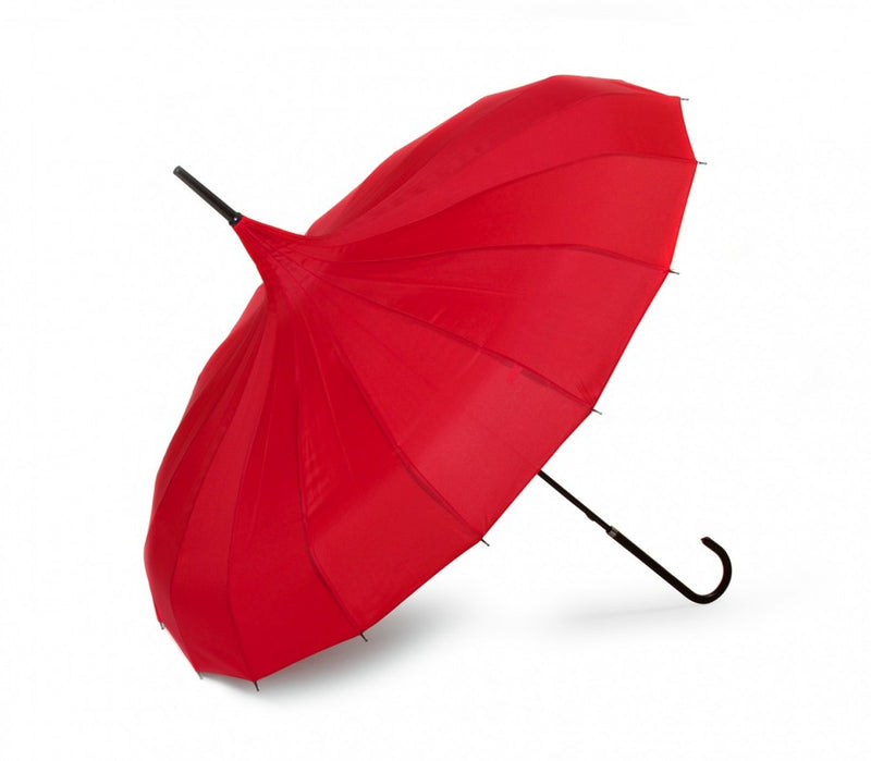 Ladies Pagoda Walking Length Umbrella - Blazing Red - Umbrellaworld