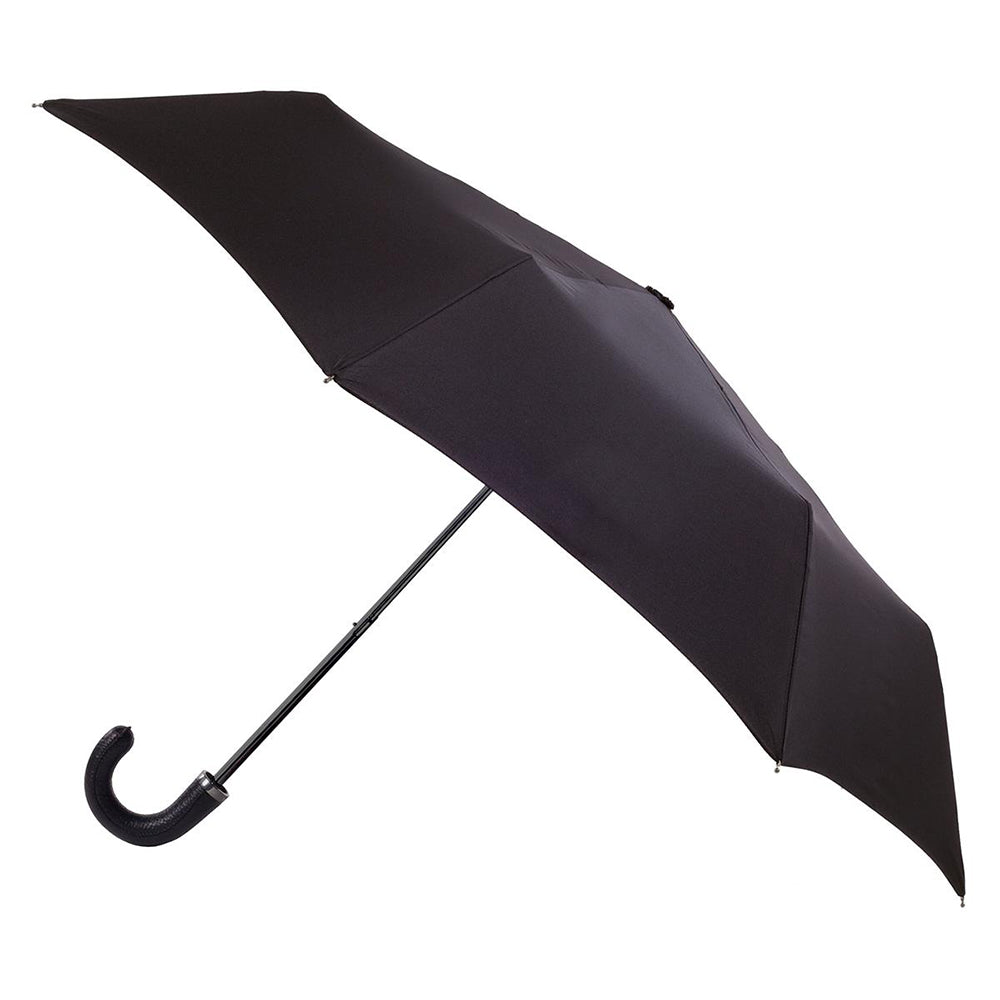 Totes ECO-Brella Leatherette Crook Handle Folding Umbrella - Black - Umbrellaworld