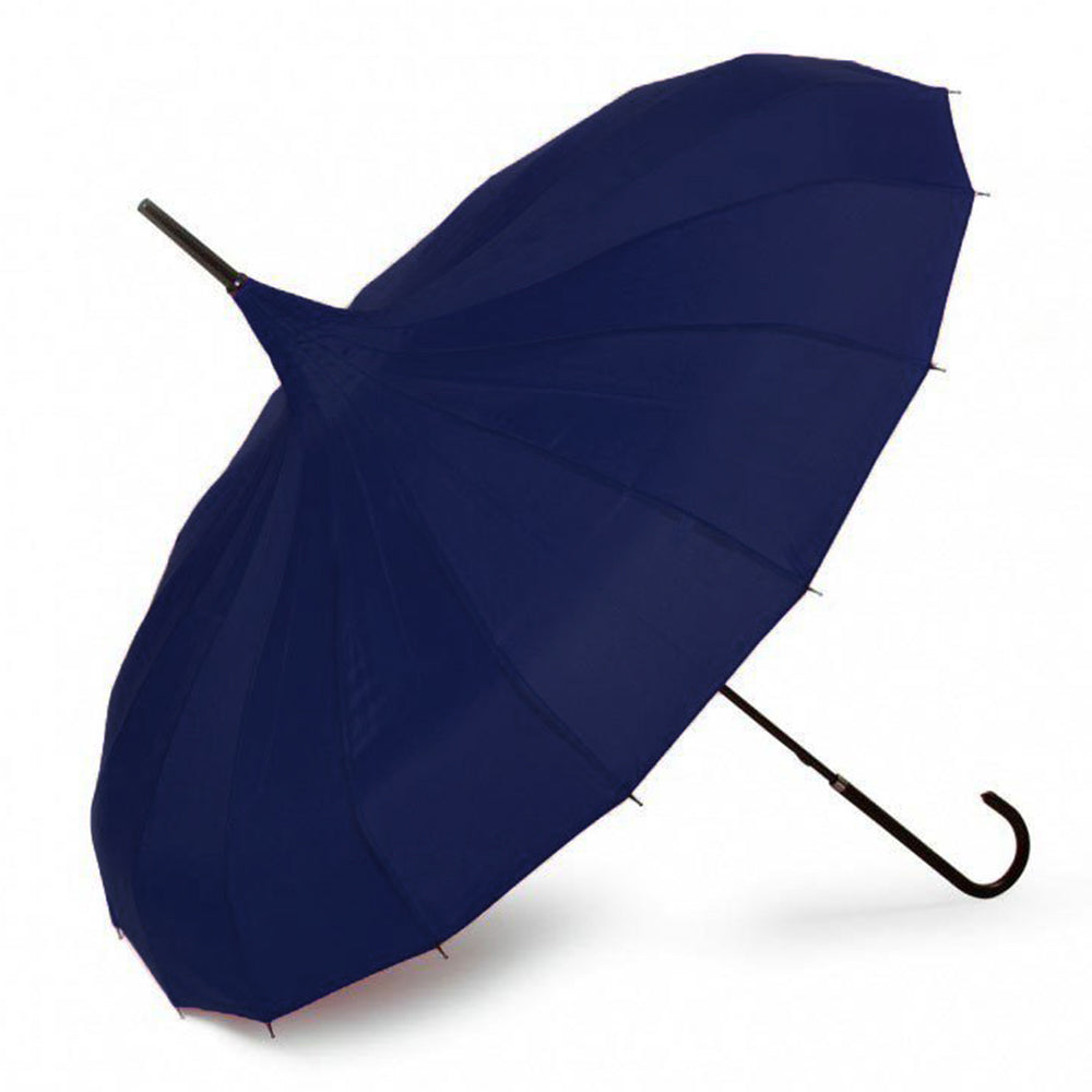 Ladies 'Olivia' Pagoda Walking Length Umbrella - Navy Blue - Umbrellaworld