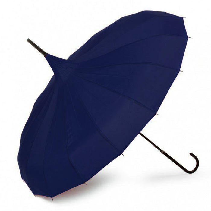 Ladies 'Olivia' Pagoda Walking Length Umbrella - Navy Blue - Umbrellaworld